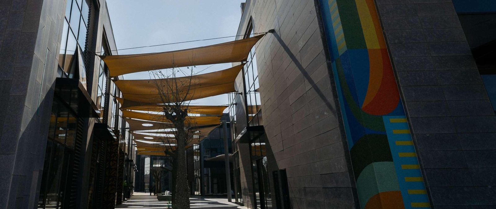 Shade sails over a SKYWALK walkway