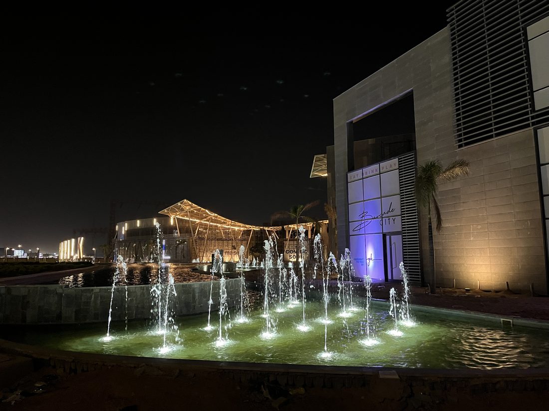 Piazza fountains at night